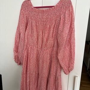 H&M Pink and Orange Smocked Sundress with Bishop Sleeves